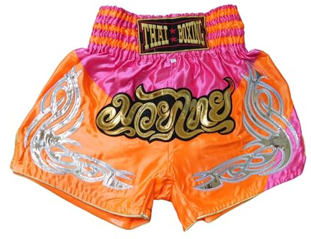 Bicolor Rosa Naranja Talla M - Pantalón Corto de Muay Thai para Boxeo, MMA, Kickboxing, Gimnasio y Fitness, Unisex para Hombres y Mujeres