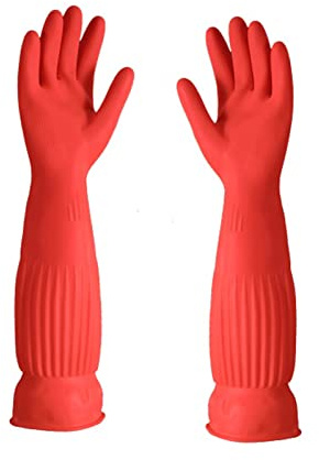 Generico Guanti per la pulizia domestica, guanti di gomma lunghi, guanti da tavola, guanti da pulizia in lattice riutilizzabili per cucina, giardino, lavaggio auto, lavori (45cm, L)
