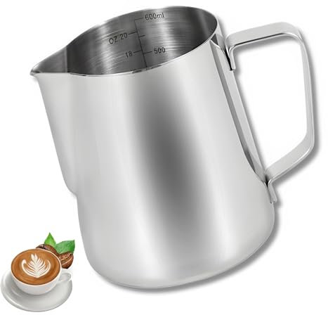 DIVID® Milchkanne 600ml / 20 FL.OZ | Milchkännchen | 304 Edelstahl Milchaufschäumen | Milchkanne mit Messung | Barista | Kaffeliebhaber| Cappucino, Latte, Espresso
