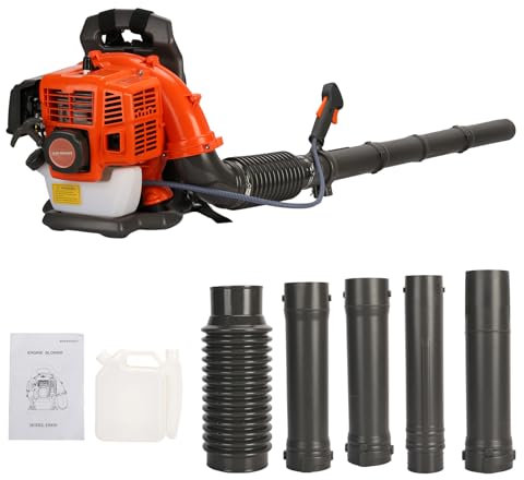 Laubbläser Benzin, 2 Takt Motor Laubsauger Benzin Rückentragbar, Laub Bläser mit Schultergurt & Anti-Vibrationsgriff, Blasgerät für Garten, 1,25KW Leistung, 550 CFM Luftvolumen (Orange)