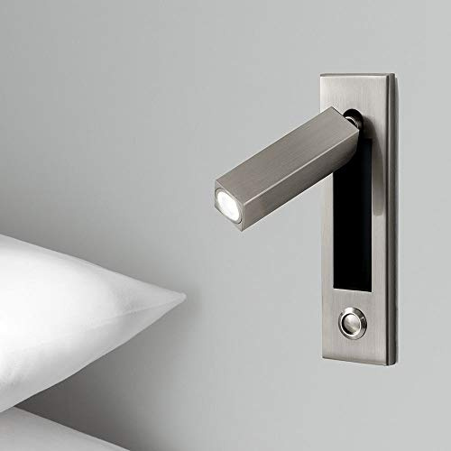Wall Lamps Sconces Engineering Reading Lamp Hotel Headboard Spotlight, LED Bedroom Lamp Wall Light Sconce, Bedside Reading Light Recessed Push Switch Wall Lamps, 360° Rotatable 90° Foldable-Matte Blac