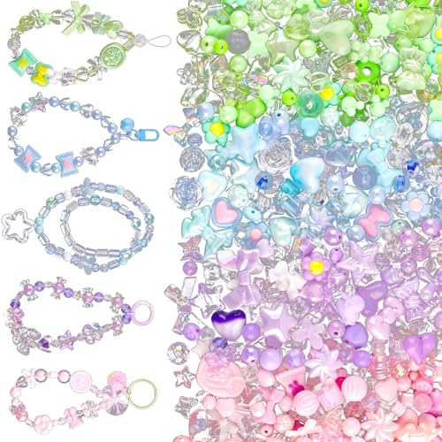 Calkkrer Ca 160 stycken färgglada akrylpärlor, söta pärlor för armband, berlockset med blommor, fjärilar, hjärtan, estetiska gör-det-själv-berlocker för armband och halsband