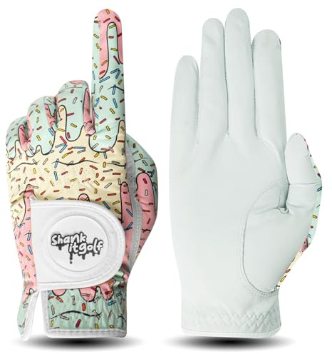 SHANKITGOLF Paint Splatter Golf Glove - Premium Cabretta Leather Golf Gloves for Men & Women Left or Right Hand | Black or White (Ice Cream, Medium Worn on Left Hand)