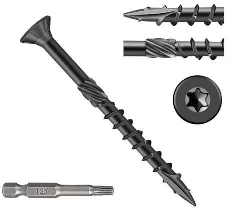 Fmjdnls Deck Screws 2 Inch, Wood Screws #8×2, 300 Pcs, Black Rust Resistant Epoxy Coated, Outdoor Decking Screws, Torx/Star Drive Head Exterior Deck Screw, T25 Star Bit Included