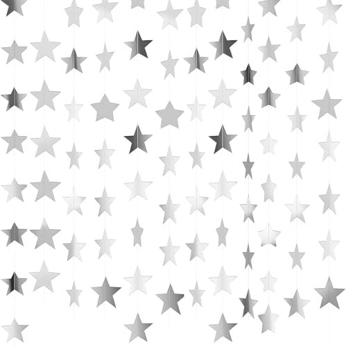 26 Feet Reflective Star Paper Garland - Sparkling Star Bunting Banner Hanging Decoration,Sparkling Bunting Banner - for Birthday Holiday Wedding Anniversary Theme Party Supplies (silver)