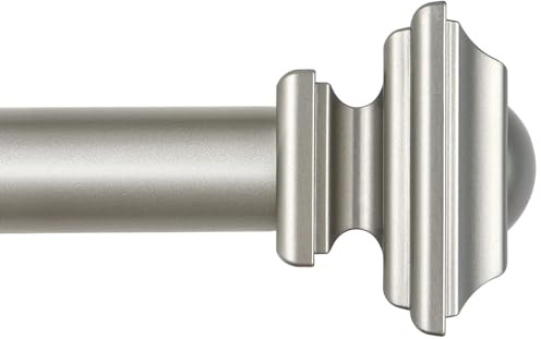 KAMANINA Antique Silver Curtain Rods for Windows 48 to 84 Inches, 1 Inch Curtain Rod 32 to 86 inch(2.6-7.1ft), Single Drapery Rods with Square Ends