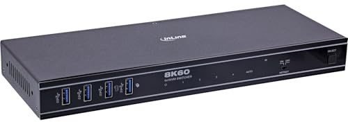 Inline KVM-switch 4-vägs HDMI 2.1, 8K@60Hz, USB 3.2, HDR10+, Dolby Atmos, IR och Hotkey kontroll, RS-232, HDMI-omkopplare för 4 datorer, 57885D