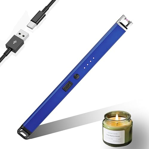 JIEYUCHU Accendino Elettrico, USB Accendino Ricaricabile con Serratura di Sicurezza, Antivento Senza Fiamma, Accendino Lungo per Candele, Campeggio, Stufe, Barbecue (B-Blu)