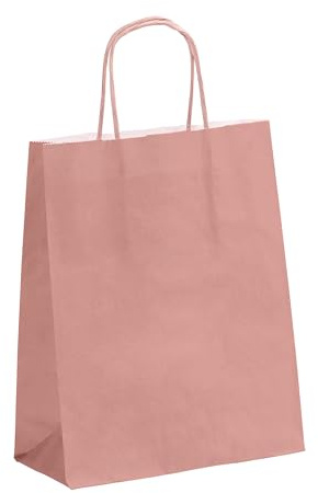 Viquel - Sac Kraft petit format 18x24x8cm - Sac kraft avec poignée torsadée Rose - Lot de 50 sacs en papier - Rose poudré
