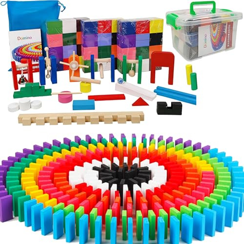 FGXY 360 stycken Domino-set, trä färgglatt domino-set, med extra block förvaringspåsar och upptagningslådor, pedagogiska leksaker, träleksaker, domino-spel, för nöje att bygga och stapla