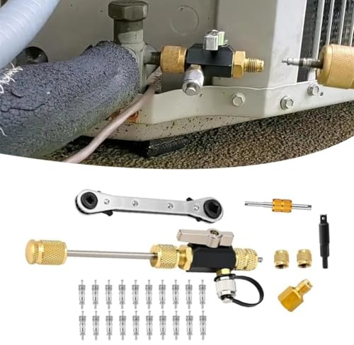 Lagomloot Herramienta de extracción de núcleo de válvula nominal al vacío, juego de llaves HVAC 4 en 1 para sistemas de CA R22 R410A R32, kit de reparación de latón y acero inoxidable