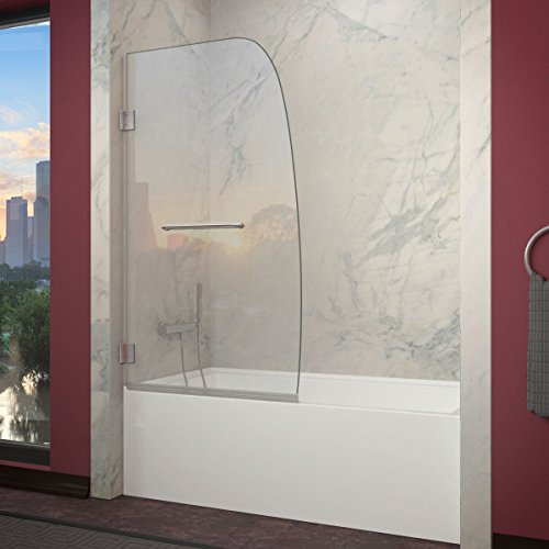 ANZZI Shower Door 31.5 x 56 Frameless Hinged Tub Door in Brushed Nickel - Tempered Deco Glass, Tsunami Guard, Rhino Alloy Hardware - Grand Series (SD-AZ10-01BN)