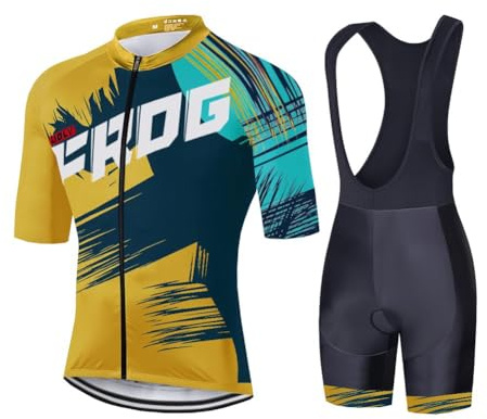 UGLY FROG Herren Radtrikot Set Kurzarm mit Sitzpolster für MTB Rennrad Fahrrad Jersey + Bib Shorts Radsportanzug (XS-6XL)/Skinsuit