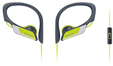 Panasonic RP-HS35M Cuffie Sport, Design Ergonomico a Tenuta Stabile, Suono Dinamico e Bassi Potenti, Archetto Regolabile, Impermeabilità IPX2, con Microfono, Giallo