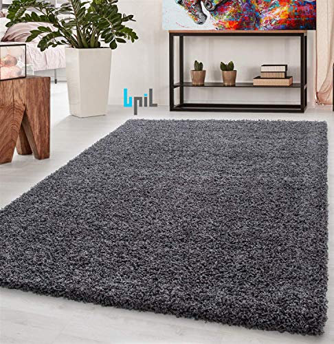 BPIL Shaggy Area Rug – Soft, Thick Pile, Non-Shedding Polypropylene – Anti-Skid, Machine Woven Grey Rug for Living Room, Bedroom, Kids’ Room (160x230 cm)