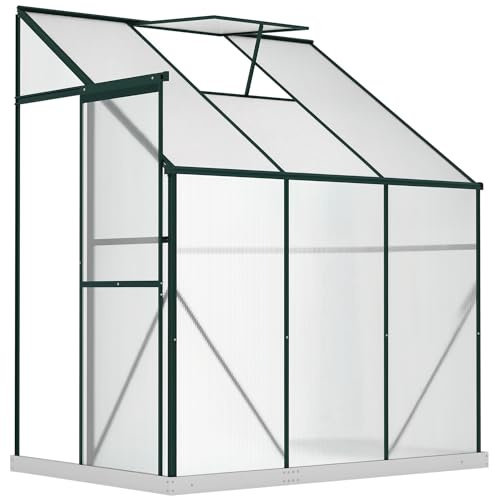 Outsunny 6' x 4' x 7' Hobby Greenhouse, Walk-in Lean-to Polycarbonate Hot House Kit with Aluminum Frame, Sliding Door, Roof Vent, Green