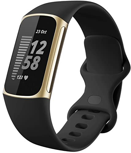 Dirrelo Straps Compatible with Fitbit Charge 5/6, Soft Silicone Replacement, Sport Waterproof Adjustable Wristband for Women & Men, Large Black