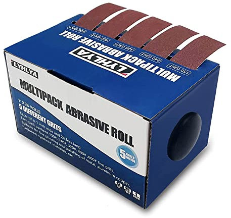 5 Rolls Sandpaper, 2.5cm x 8m Sand Paper Abrasive Paper with Dispenser Emery Cloth Roll for Wood Furniture Finishing Metal Sanding Automotive Polishing, 150/240/320/400/600