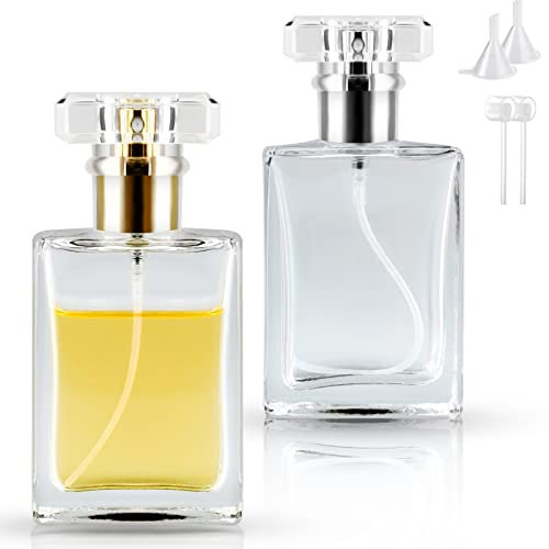 Bohoray 2 Stücke Parfümzerstäuber Nachfüllbar 30ml, Parfum Flakon leer Transparente Parfüm Flakon Parfümflaschen Nachfüllbar mit Zerstäuberpumpe und Trichter für Frauen oder Mädchen
