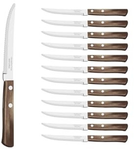 Tramontina - Couteau à Steak Marron 21cm. INOX et technobois. Pointe Arrondie. X 12