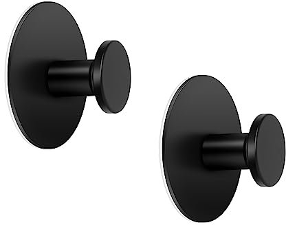 LJLink Modern Self Adhesive Hook 2 PCS Towel Hooks Matte Black Wall Hooks Stainless Steel Round Utility Towel Hanger for Home Kitchen Bathroom Storage