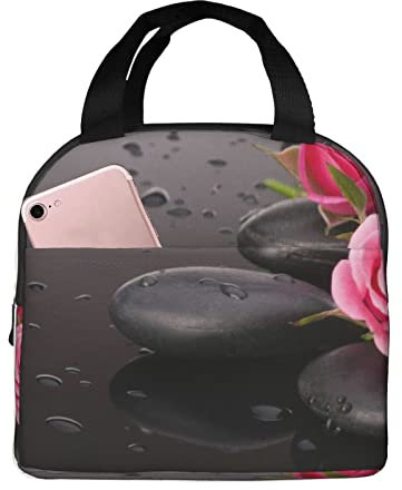 XVBCDFG Bolsa de almuerzo de flores de piedra y rosas para Spa, bolsa de almuerzo portátil para oficina al aire libre, aislamiento grueso y bolsa Bento para