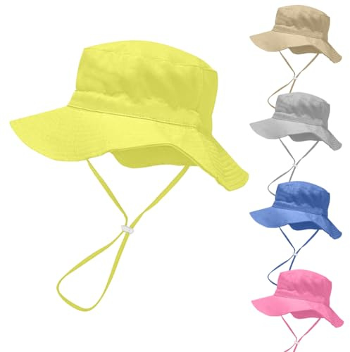 Rayson Sombrero de Sol para Bebé Niña Ajustable Gorro Verano de Pescador para Niños ala Ancha Sombrero Bob Protección Solar UPF 50 para Exteriores Natación Playa Piscina(Amarillo)