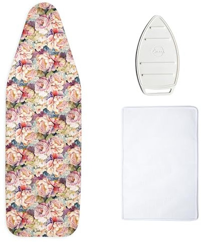 Encasa XO Ironing Board Covers 125x46 cm, Free Silicone Iron Rest & Mesh Cloth - 4mm Felt Padded Wide Ironing Board Cover - Heat Resistant, Non Slip Drawstring iron board covers Wildflowers