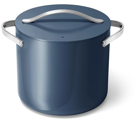 Caraway Stock Pot - 12 Qt Ceramic Coated With Lid - Free From Forever Chemicals - Large for Bigger Batches - Navy