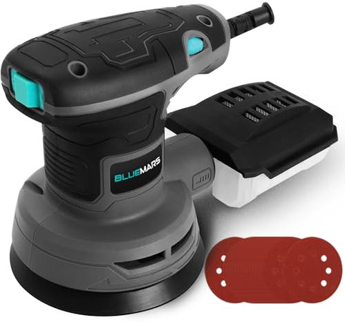 Bluemars 320W Random Orbit Sander,6 Variable Speeds (8000-13000RPM),16Pcs Sandpapers,125mm Sanding Pad, Mini Electric Sander