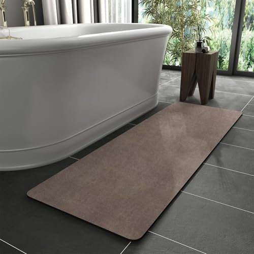 KAZOLEN rutschfeste Badematte Super Absorbierende Badezimmerteppich: dünn 40 x 120 cm Waschbar schnelltrocknende Badvorleger Duschvorleger für Dusche, Badewannen und Badezimmer, Toilette, braun