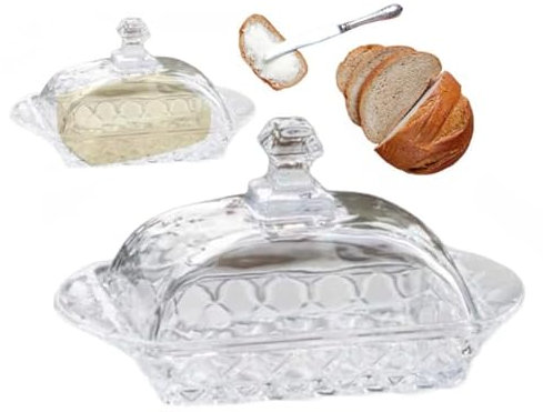 Beurrier en verre avec couvercle à carreaux 17 x 10 cm