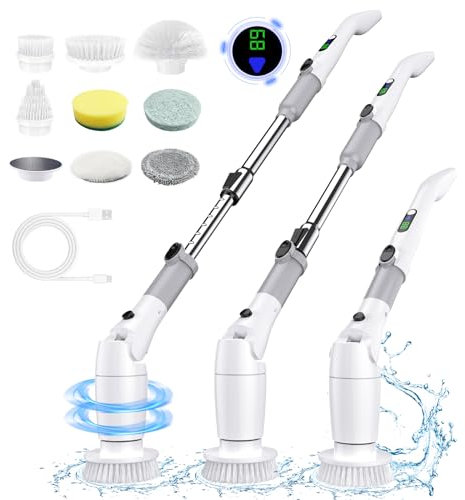 Cepillo Electrico Limpieza Hogar, Cepillo de Limpieza Electrico con 550 RPM Velocidad, 8 Cepillo Reemplazables y 2 Velocidades Ajustables, Cepillo Limpieza Hogar para Baño, Cocina, Coche, Paredes
