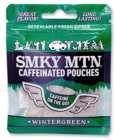 SMOKEY MOUNTAIN Bolsas con cafeína, gaulteria, sin tabaco y sin nicotina, 15 bolsas por paquete, 5 paquetes