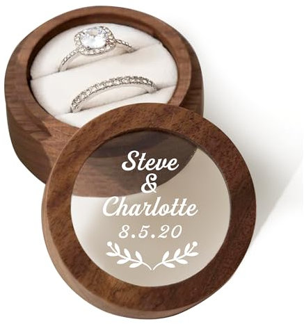 Personalised Wedding Ring Box for 2 Rings Ceremony Gifts for Wife Husband Custom Engagement Ring Bearer Box Wedding Day Gifts for Her Him Anniversary Proposal Engagement (White, Design 1)