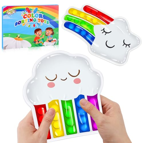 Acsatont 2 Piezas Juguete Sensorial Infantil, Juguetes de Clasificación Colores, Juguetes Anti-Estrés Arcoiris para Presionar, Amasar y Desarrollar Habilidades Motoras Finas