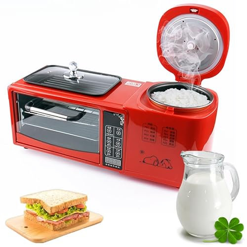 MJMLUCK Estación de Desayuno 4 en 1, máquina para Hacer Desayuno, Horno de 2 Capas de 8 l más vaporera eléctrica de 1 l más sartén eléctrica, Control de Temperatura Independiente y Pantalla táctil,