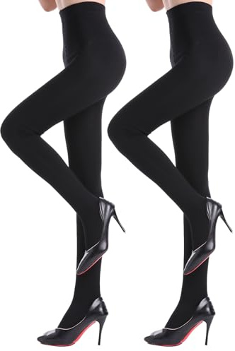G&Y 2 Pairs Womens Fleece Lined Black Tights, Thermal Tights, Warm Pantyhose for Winter