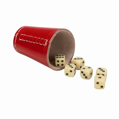 GICO Gobelet à dés de qualité (Cuir véritable) Standard (9 cm) Rouge avec 6 dés – 5903