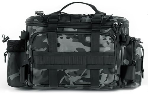 Croch Borsa per attrezzi da pesca impermeabile con tracolla, borsa multifunzionale per attrezzatura da pesca all'aperto & accessori, multicolore, grigio mimetico