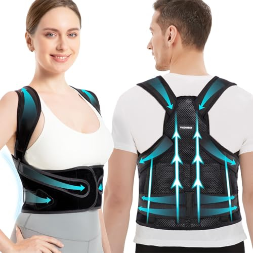 Vicorrect Posture Corrector for Women and Men: Back Brace Support - Shoulders Straightener Relieve Upper Back Pain (Black, Medium)