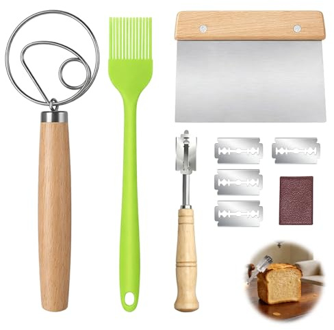 VBK Bread Baking Tools Set, Sourdough Baking Accessories Dough Whisk, Linen Liner Cloth Dough Scraper, Bread Lame Blade for Home Professional Bakers