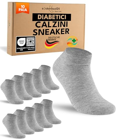 sockenkauf24 10 Paia Calzini Corti Diabetici Uomo Calze senza Elastico Cotone senza Cucitura Grigio 43-46