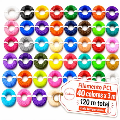 Filamento PCL 1,75 mm para Lápiz 3D con 40 Colores y 120 m Baja Temperatura