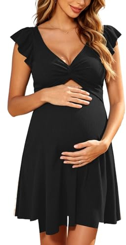 SHEKINI Maillot de bain de grossesse une pièce pour femme, col en V, manches à volants, découpes