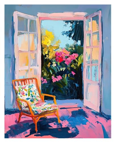1 St Öppet Fönster Tryck Stil Fauvism Målning Hav Apelsinträd Kustnära Utsikt Canvas Affisch