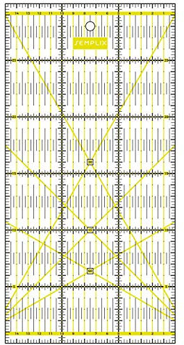 SEMPLIX Patchwork-Lineal Quilt-Lineal, transparent, mit cm-Skala und Winkelfunktionen, ideal für Patchwork und zum Basteln, 30 x 15 cm (gelb)