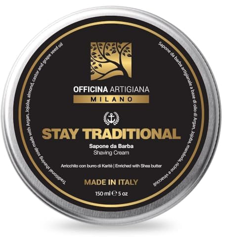 Officina Artigiana Milano Stay Traditional raktvål 150ml – Lyxig italiensk hantverksmässig våtraktvål med 40% antioxidantoljor och sheasmör – citrusdoft – vegansk hudvård