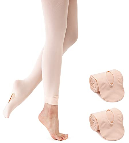 Monbessi Calze Danza Classica Bambina Convertibili Collant da Ballo per Bambina Ragazze Donna in 2 Colori Rosa Bianco (M, Rosa-2 Paia)