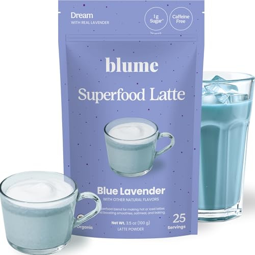 Blume Blue Lavender Superfood Latte - Caffeine Free, 1g Sugar, 25 Servings